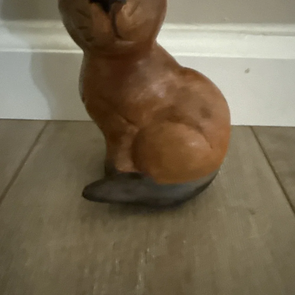 Vintage MCM Wood Sitting Cat‎ Black Ears Tail Paws Green Eyes 6